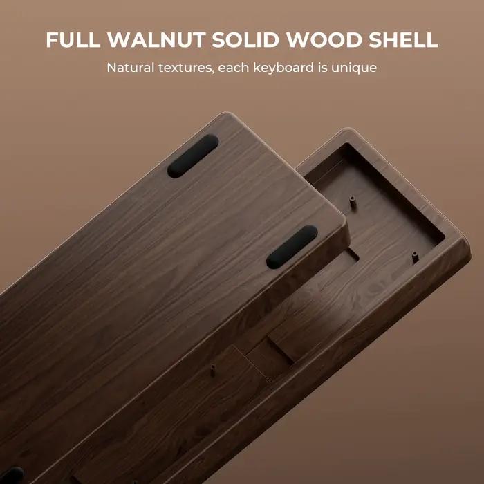 Clavier mécanique en bois de noyer solide tri-mode 65% sans fil échangeable à chaud pour gamers et créateurs occasions spéciales