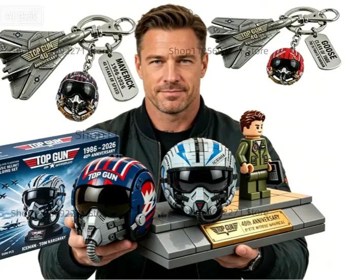 Casque de pilote inspiré du film Top Gun, figurine de collection 40e anniversaire, jouet exclusif pour les fans 2026, cadeau pour les décorations de fête ou de bureau
