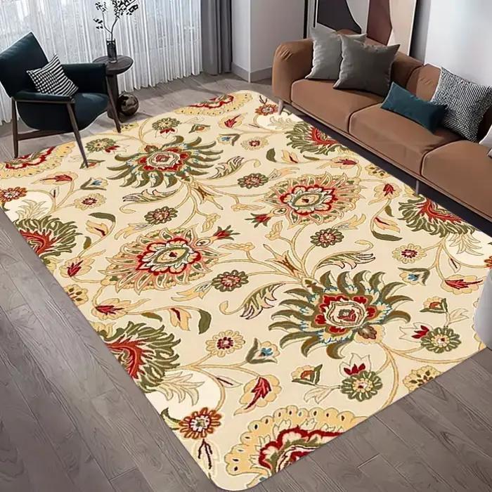 Tapis d'intérieur bleu marine foncé à imprimé floral, antidérapant, doux, motif botanique, pour salon, chambre, décoration bohème style ferme