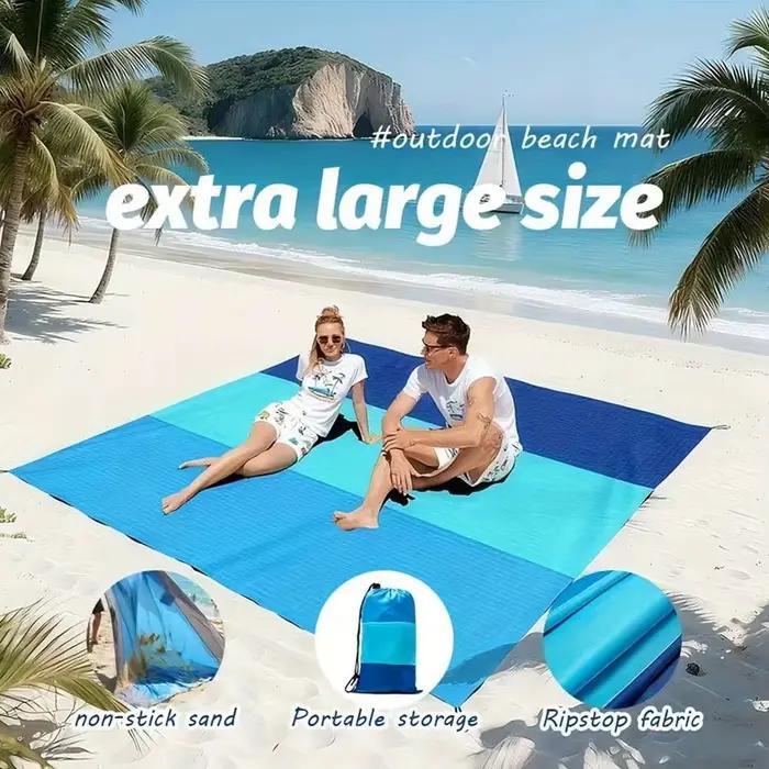 Tapis de plage pliable portable, couverture de pique-nique en polyester imperméable, tapis de sol anti-sable pour le camping en plein air avec poche de rangement pour les voyages