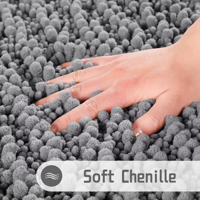 Tapis de bain absorbant gris en chenille, tapis de cuisine en peluche courte, tapis de sol de salle de bain, tapis de douche doux et absorbant, tapis à séchage rapide