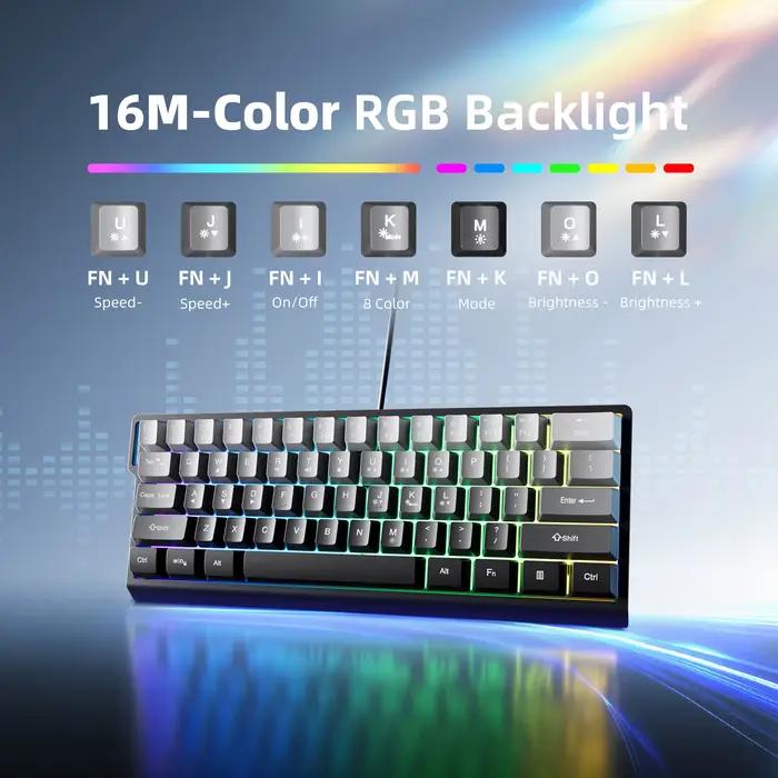 Clavier filaire compact à 60 % avec rétroéclairage RVB et touches de couleur dégradée