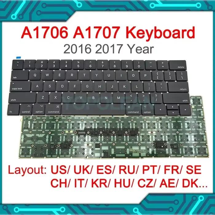 Nouveau clavier américain UK espagnol français coréen pour Macbook Pro Retina 13 "15" A1706 A1707 remplacement