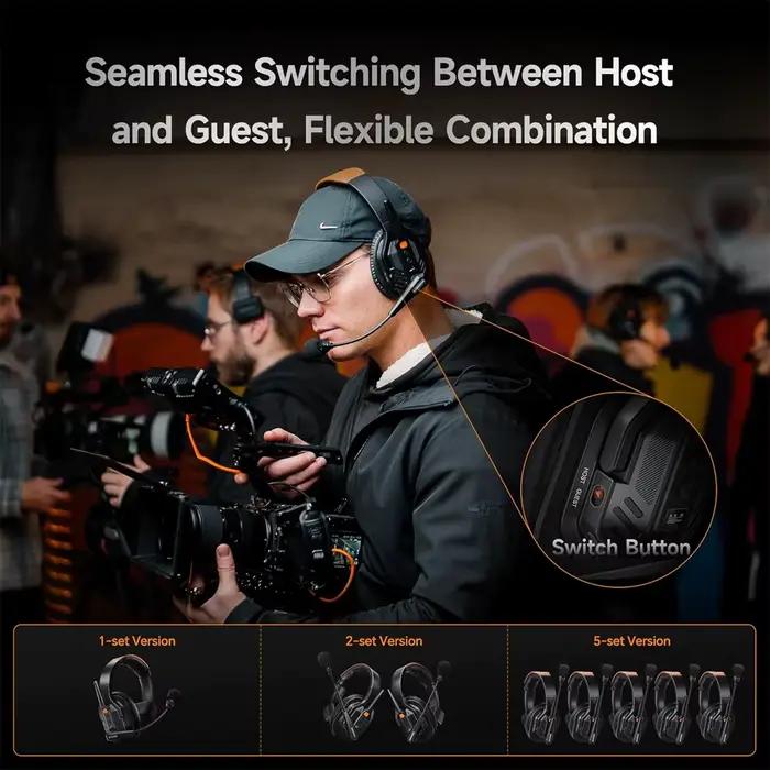 Système de casque d'intercom sans fil COMICA Seekcom S1 500m/1640ft 2.4GHz Full-Duplex Communication pour 5 personnes