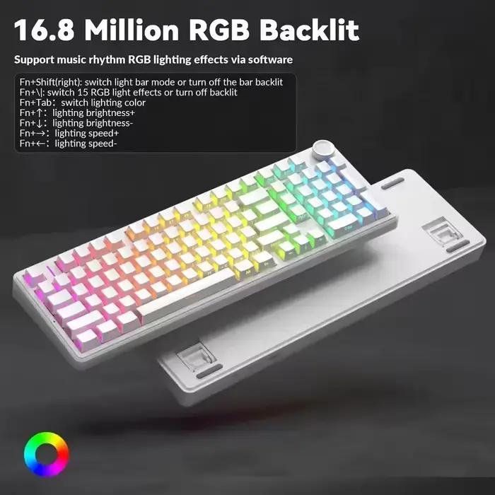 AULA F99 Pro clavier mécanique silencieux 2.4G sans fil PBT Keycap échangeable à chaud rvb rétro-éclairé translucide