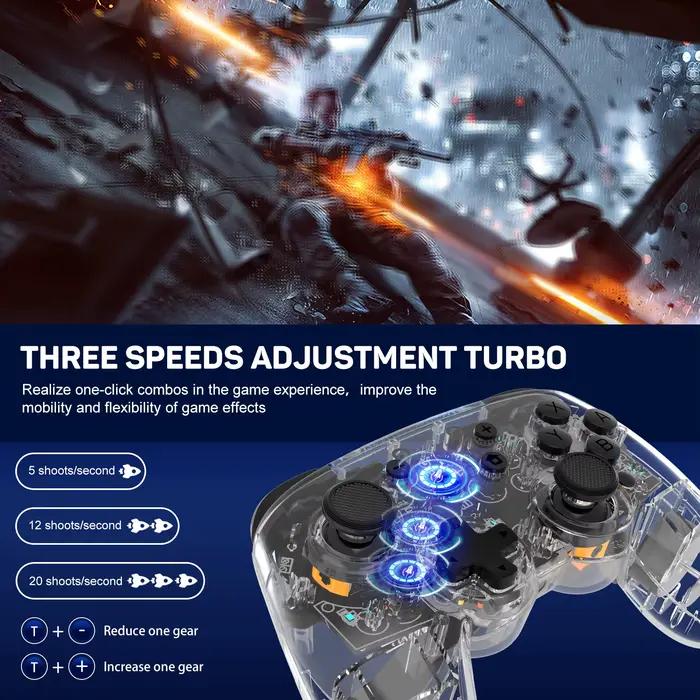 Manette de jeu sans fil transparente pour Switch/PC/iOS/Android avec Macro