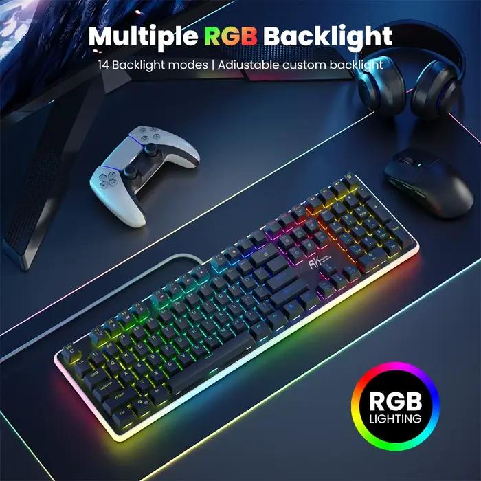 RK ROYAL KLUDGE RK918 clavier de jeu mécanique 100% 108 touches rétro-éclairage rvb avec Support de poignet grande lampe latérale d'amincage LED
