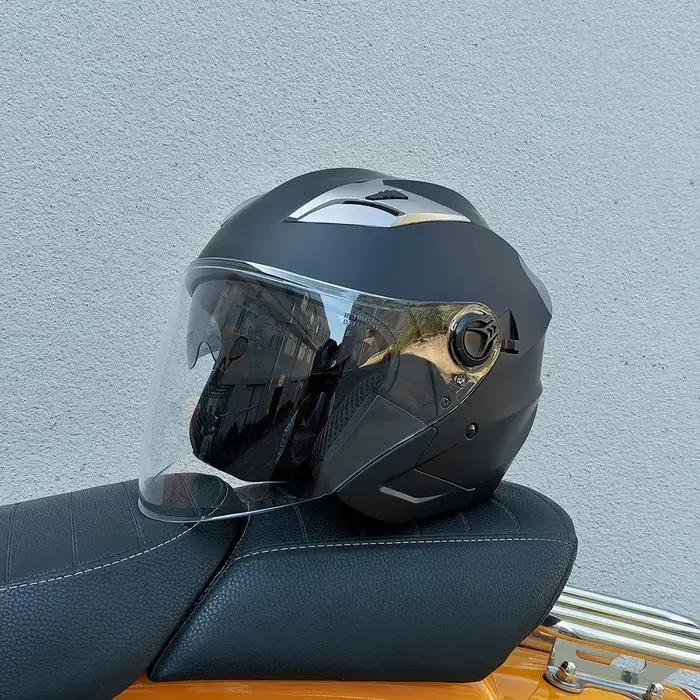Casque Moto Jet Ouvert Vintage 3/4 avec Double Visière Solaire – Casque de Sécurité Moto Cafe Racer
