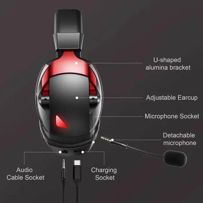 Casque de jeu sans fil avec Microphone antibruit détachable