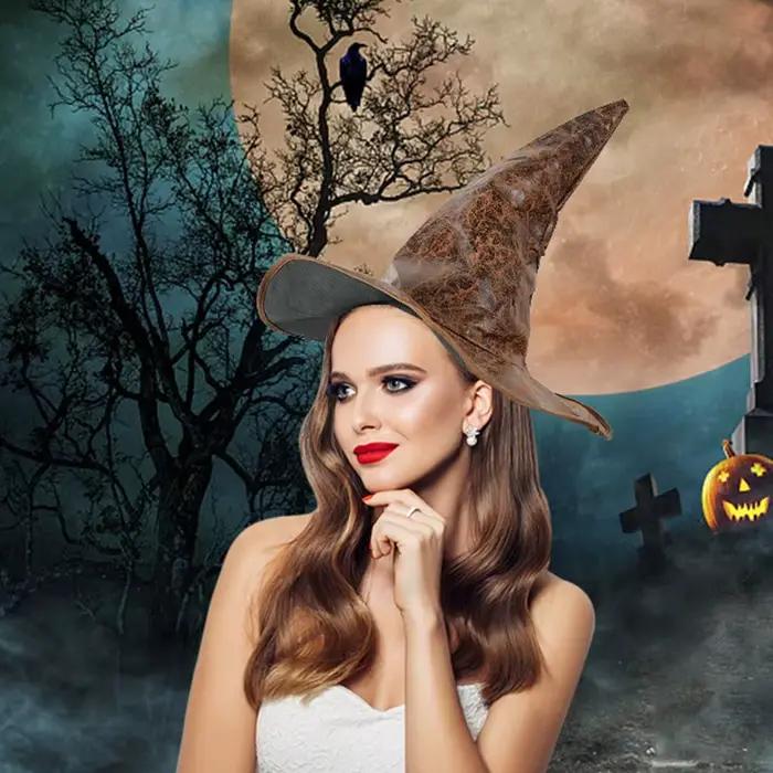 Chapeau de Sorcière en Cuir pour Halloween, Accessoire de Costume de Cosplay, Casquette de Décoration pour Enfant et Adulte