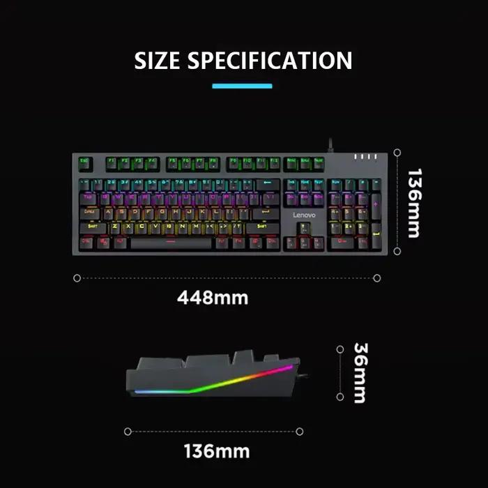 Lenovo K104 clavier mécanique 104 touches effet de rétro-éclairage rvb jeux de bureau axe bleu/axe rouge en option UK noir