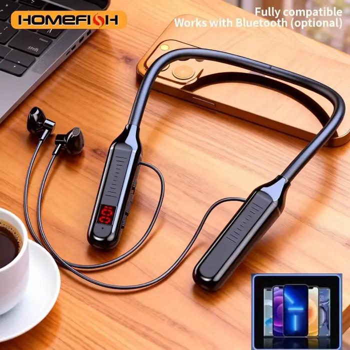 Écouteurs tour de cou Bluetooth sans fil avec fonction d'affichage numérique