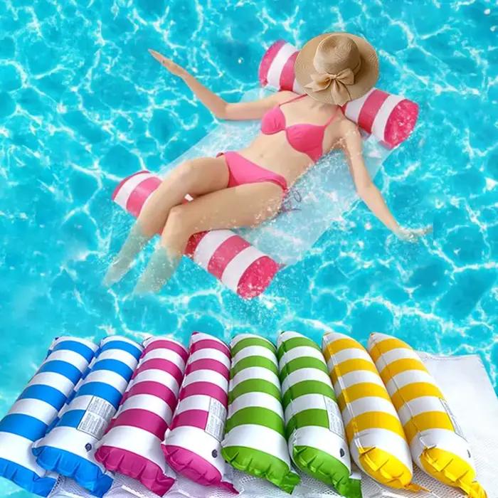 Gonflable pliable flottant rangée piscine fête eau hamac Air matelas Pvc rayure eau flottant tapis gonflable