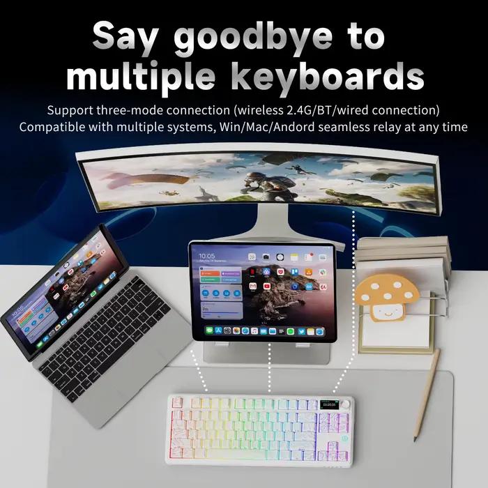 Clavier mécanique de jeu Ajazz AK870 V2 filaire RVB remplaçable à chaud pour ordinateurs portables couleurs personnalisables occassions de jeu et travail