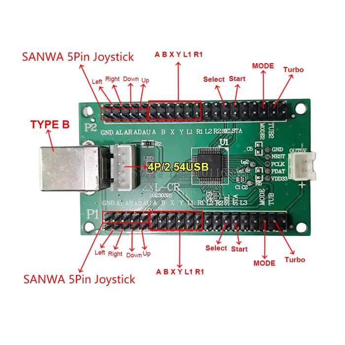 Manette de jeu d'arcade USB 2 joueurs avec câbles de boutons et sticks
