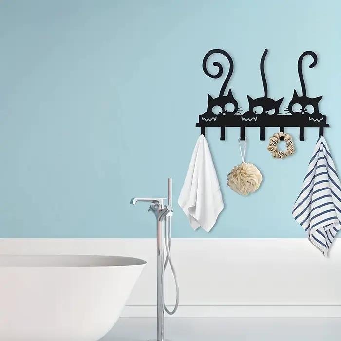 Porte-clés mural en forme de chat en fer noir support décoratif avec crochets pour clés chapeaux serviettes occasions spéciales décoration intérieure
