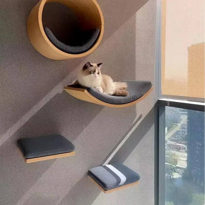 Étagère d'escalade murale en bois pour chat, marches murales pour chats, escaliers muraux avec tapis à gratter, meubles muraux pour sauter