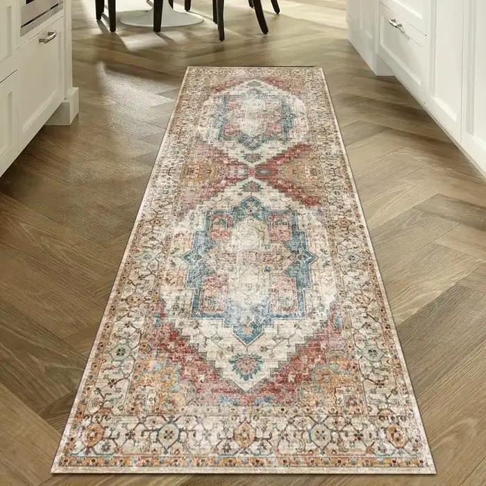 VIKAMA Tapis de couloir lavable pour la décoration intérieure Tapis de cuisine longs vintage avec tapis de support antidérapant pour salon chambre à coucher