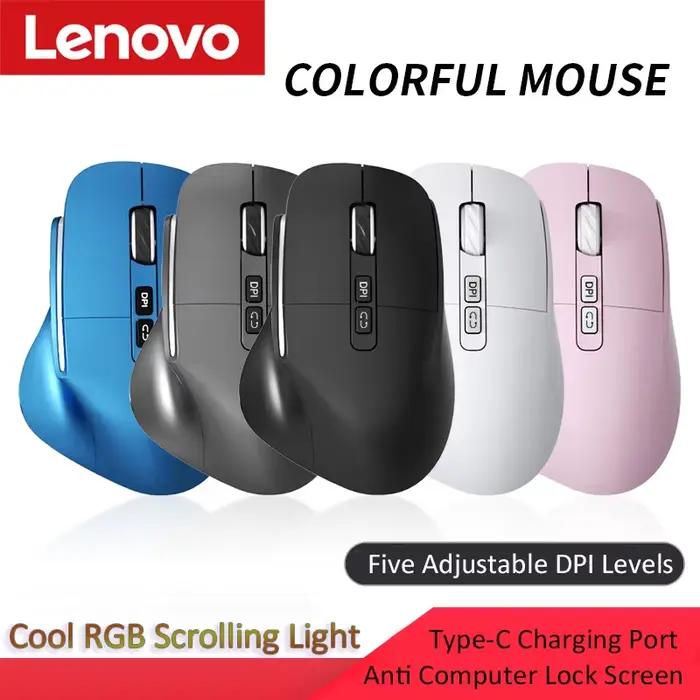 Souris sans fil Lenovo 3 modes Bluetooth 5.3+2.4G+Filaire Ergonomique RGB Gaming avec touches macro Rechargeable pour bureau et jeux pour joueurs et professionnels