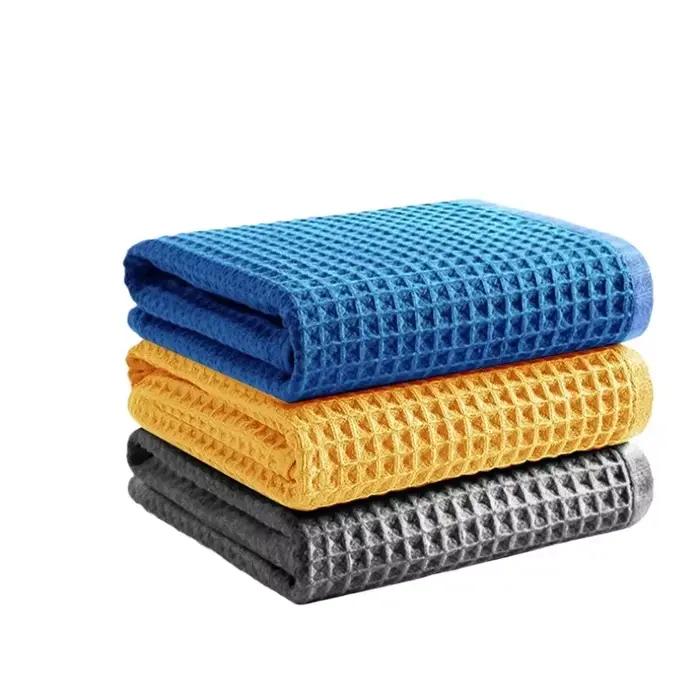 Serviette de lavage de voiture, nettoyage du verre, séchage de l'eau, lingette de nettoyage des vitres en microfibre, tissage gaufré pour cuisine, bain, maison, bureau