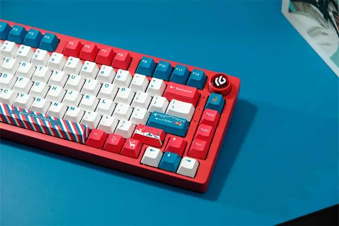 Capuchons de touches de Noël personnalisés en PBT pour clavier mécanique CHERRY MX Switch Wooting compatibles avec divers modèles 129 touches rouge ressortissant de la fête