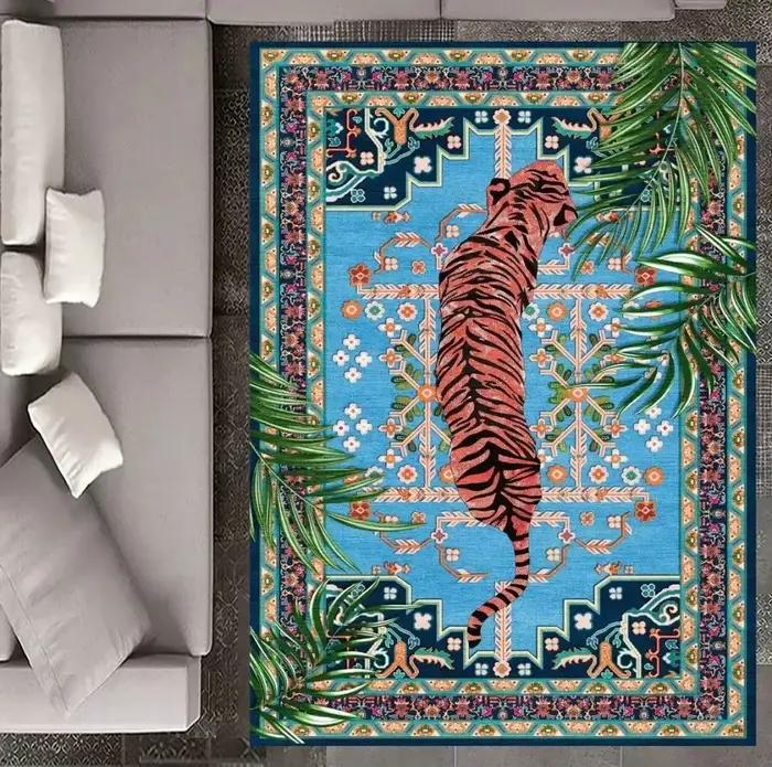 Tapis imprimé léopard rouge pour salon, bureau et chambre, décor lavable et antidérapant