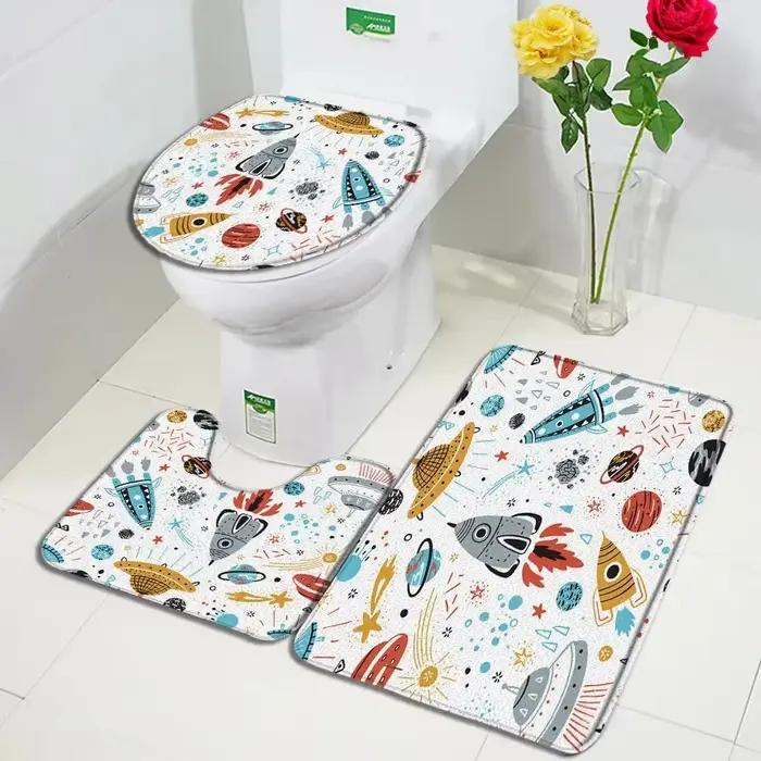 Ensemble de polymères de bain de dinosaure de dessin animé, animaux amusants, plante tropicale, AMP, arbre quantique, tapis pour enfants, décor à la maison, couverture de sol de toilette