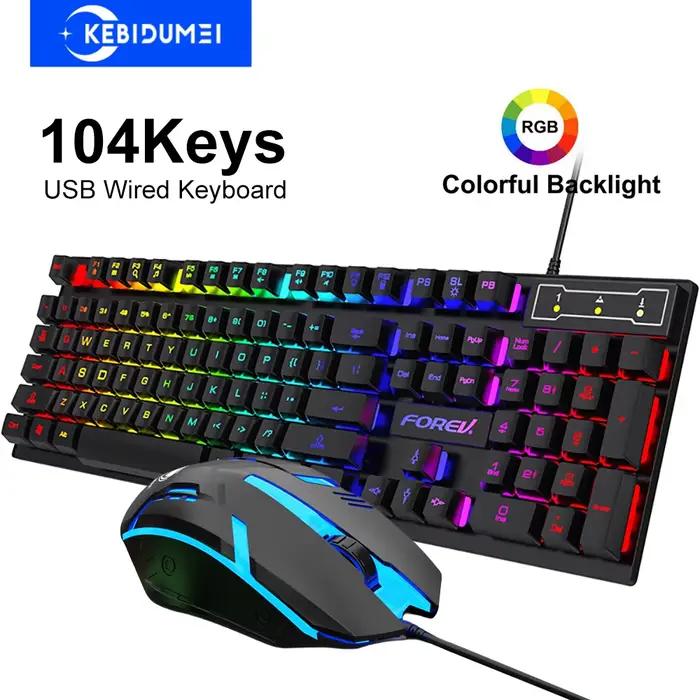 Clavier filaire USB de jeu couleur RVB pour ordinateur portable et bureau avec éclairage multicolore et touches mécaniques 104