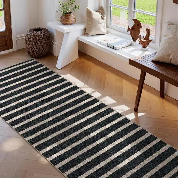 Tapis de couloir rayé facile à nettoyer, style rétro campagnard, antidérapant et sans perte de poils, pour entrée, couloir, porche, hall d'entrée, décoration