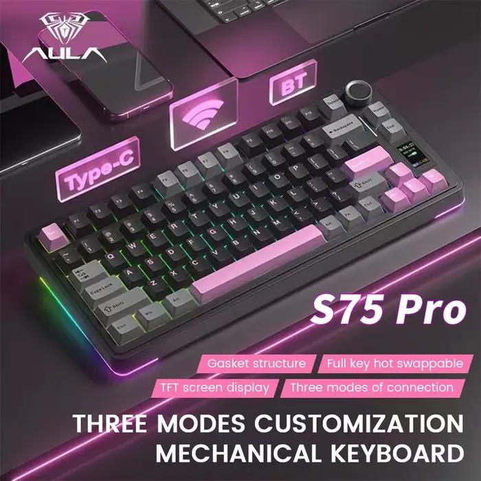 AULA S75 Pro clavier mécanique de jeu 75% échangeable à chaud rvb rétro-éclairé 4000mAh PBT touches