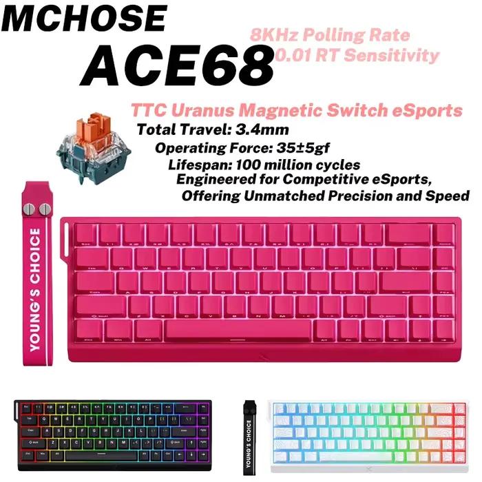 MCHOSE ACE68 clavier magnétique filaire mécanique ACE60 Pro pour les jeux 0.01mm RapidTrigg 8000Hz SOCD/Rs 0.125ms 128K taux d'échantillonnage