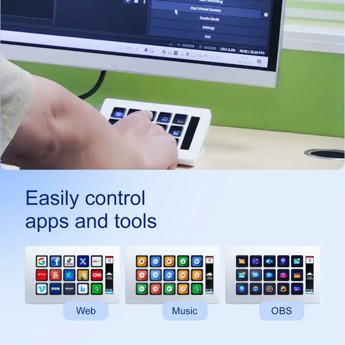 Clavier macro MiraBox 293S Stream Deck – 15 touches LCD personnalisables pour OBS
