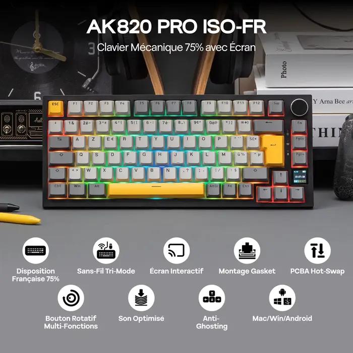 FR Layout EPOMAKER X AJAZZ AK820 PRO 75% AZERTY Français Hot-Swap Filaire/BT/2