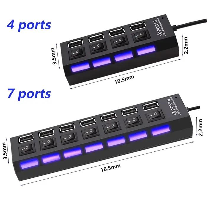 Multi USB Splitter airies avec interrupteur pour PC