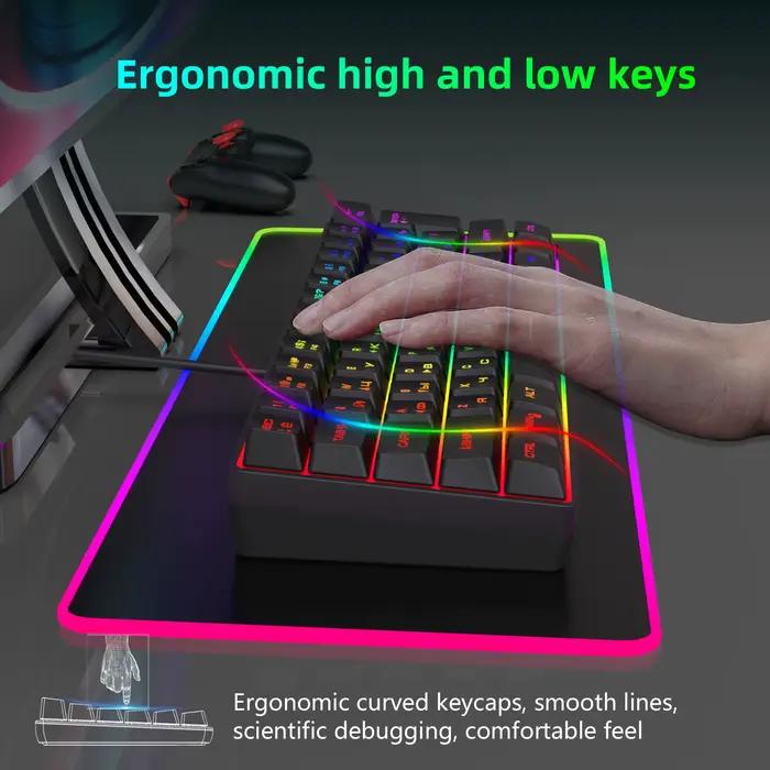 Clavier de jeu, clavier ultra-compact à 61 touches rétroéclairé RGB russe/anglais