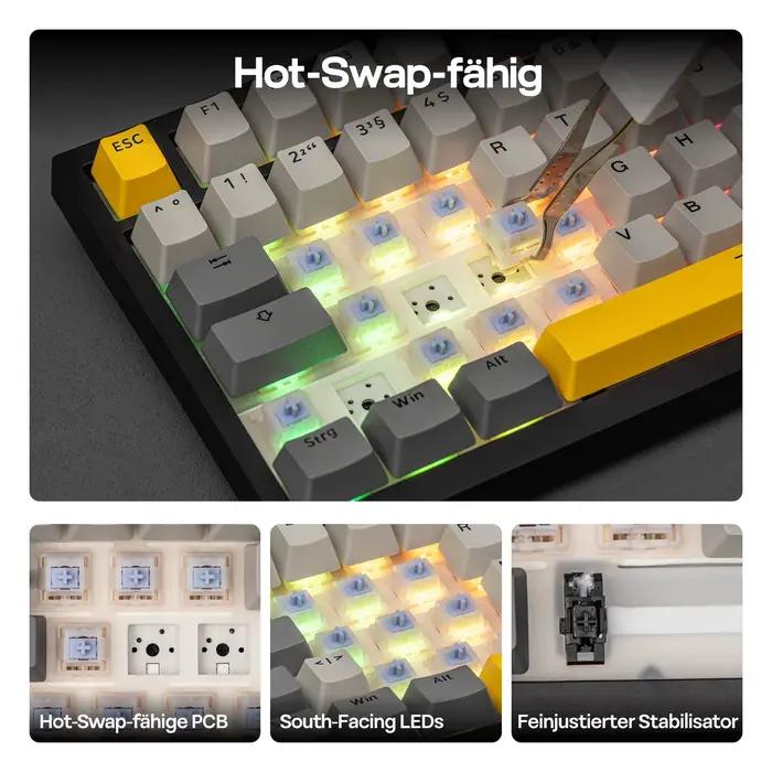 Clavier mécanique sans fil AJAZZ AK820 PRO 75% QWERTZ avec disposition allemande ISO-DE