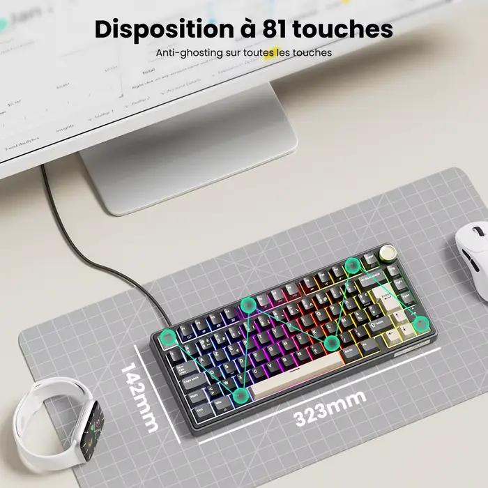 Royal Kludge RK R75 clavier de jeu filaire 80 touches 80% joint rvb rétro-éclairé