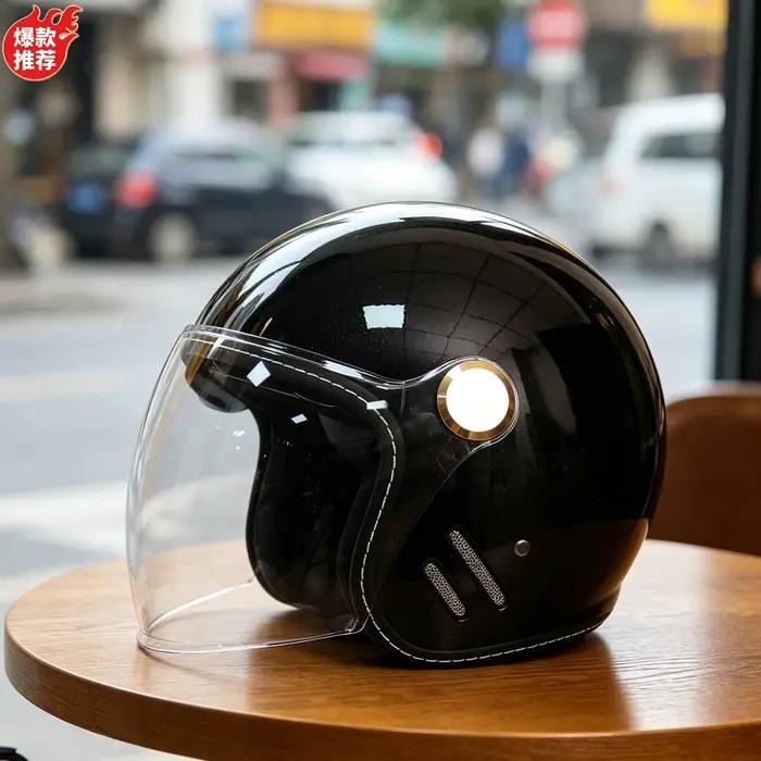 Casque ouvert rétro 3/4 avec double visière, adapté aux motos, vélos électriques et conduite en cruiser