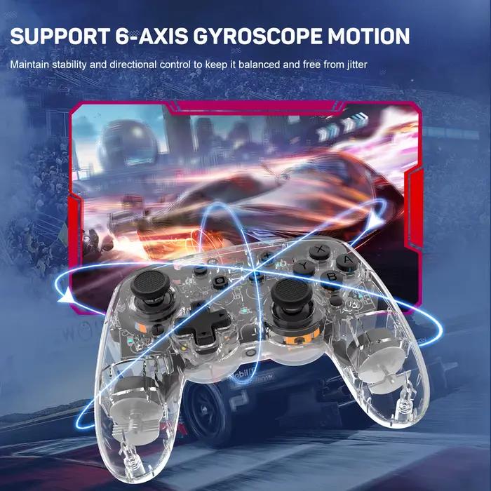 Manette de jeu sans fil transparente pour Switch/PC/iOS/Android avec Macro