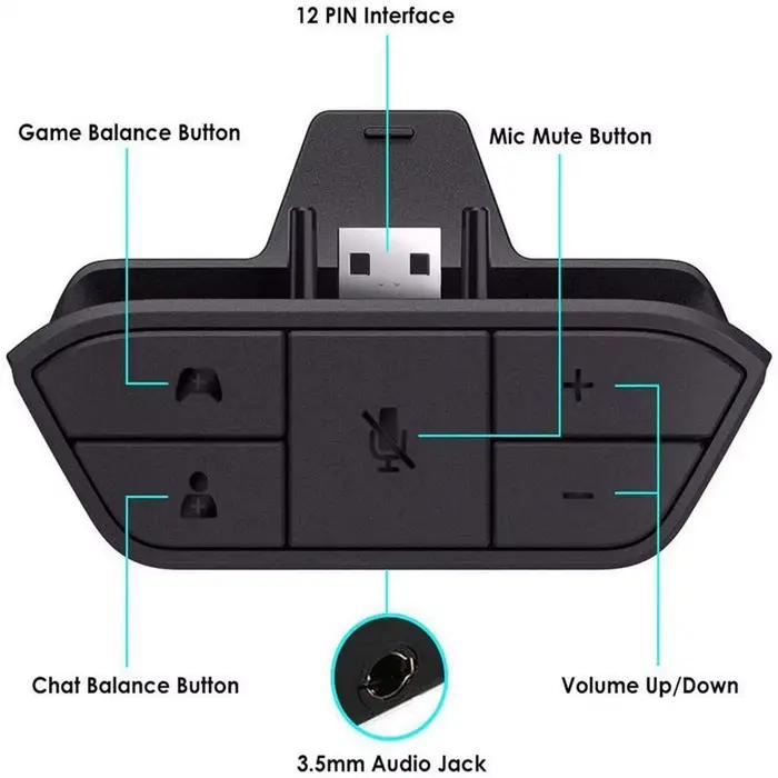 Adaptateur de casque stéréo noir pour Xbox One