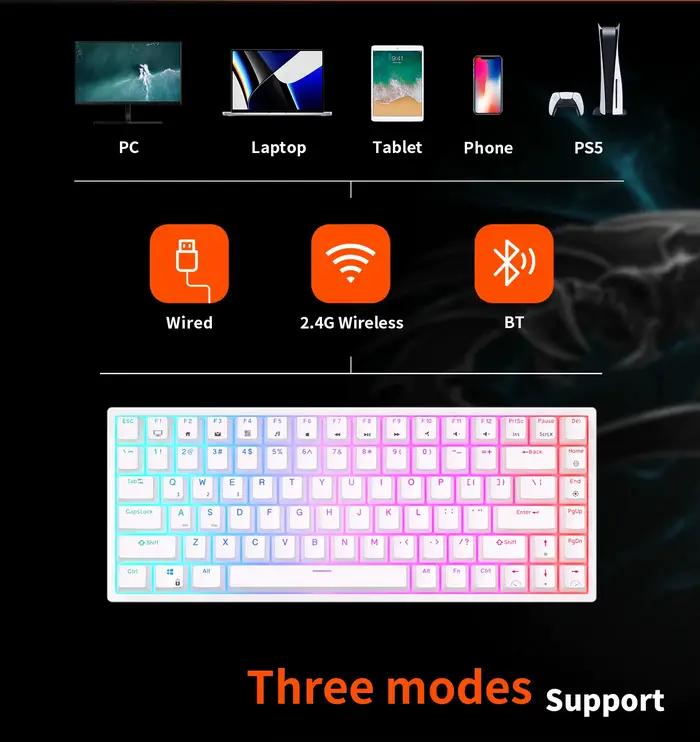Royal Kludge clavier de jeu sans fil brésilien 84 touches rvb Tri-Mode BT5.0/2.4G/claviers mécaniques filaires