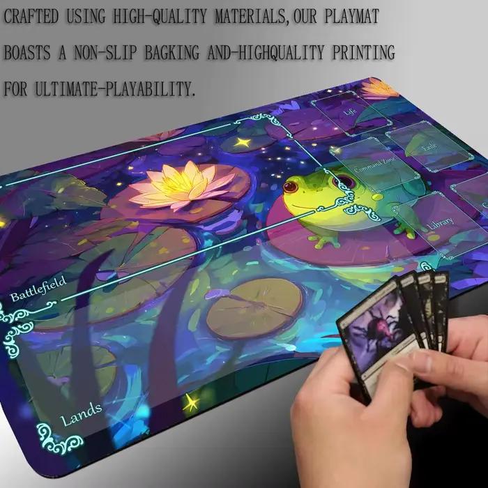 Tapis de jeu MTG avec motif de grenouille mignonne et étang de lotus