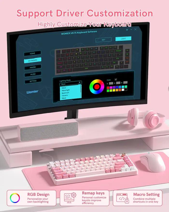 Womier VK75 clavier mécanique filaire rétro rose