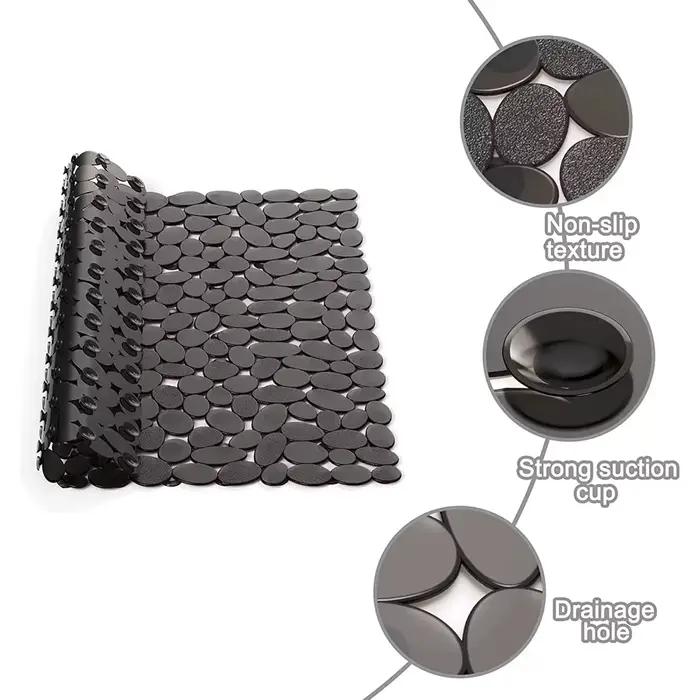 Tapis de douche carré avec ventouses et trous de vidange, tapis de bain antidérapant en PVC 53x52cm pour enfants et famille, lavable en Machine, 1 pièce