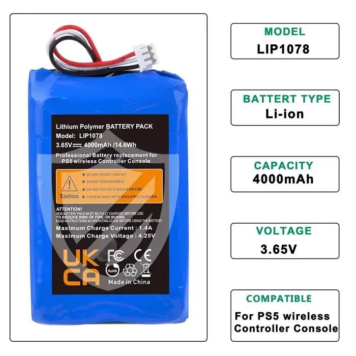 Batterie PS5 Li-ion 4000mAh pour contrôleur sans fil Sony PlayStation 5 PS5 DualSense CFI-ZCT1W pack de 1 à 10 pièces couleurs bleu ciel beige gris or rose violet