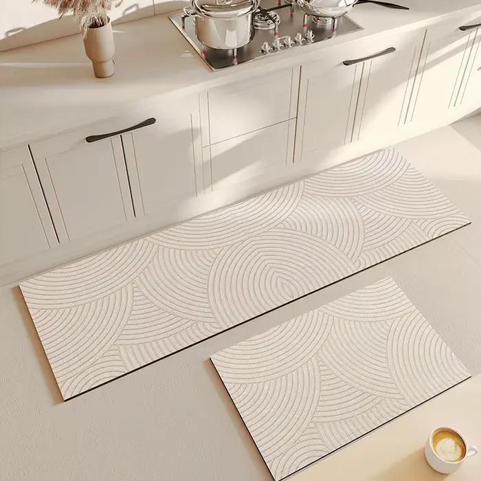 Tapis de sol de cuisine de style japonais 2026, nouveau tapis antidérapant en boue de diatomée style crème, tapis long absorbant l'eau et résistant à l'huile