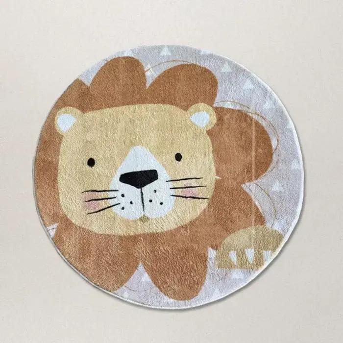 Tapis moelleux de dessin animé mignon pour la décoration de la maison, lion, canapés, salon, rond, animal, lea, optique, polymères en peluche, chambre d'enfant