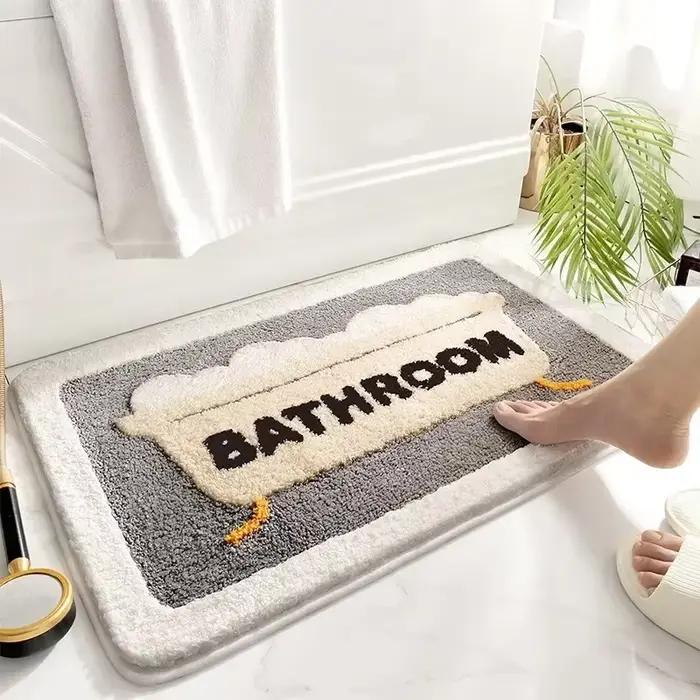 Tapis de bain antidérapant en fausse laine douce, séchage rapide, résistant à la saleté, pour baignoire de douche, toilettes, tapis de sol pour la maison