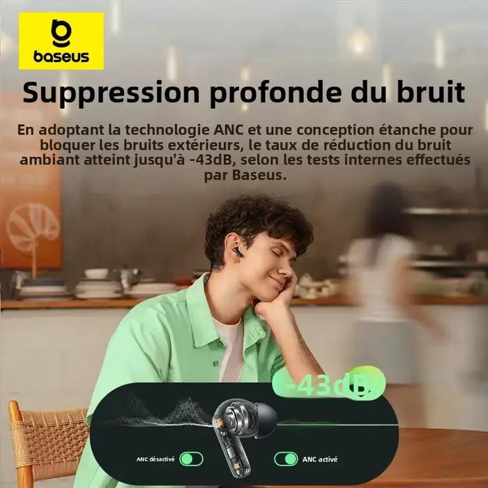 Écouteurs sans fil True Wireless Baseus Bass EP10/BP1 NC -43dB avec réduction de bruit ANC