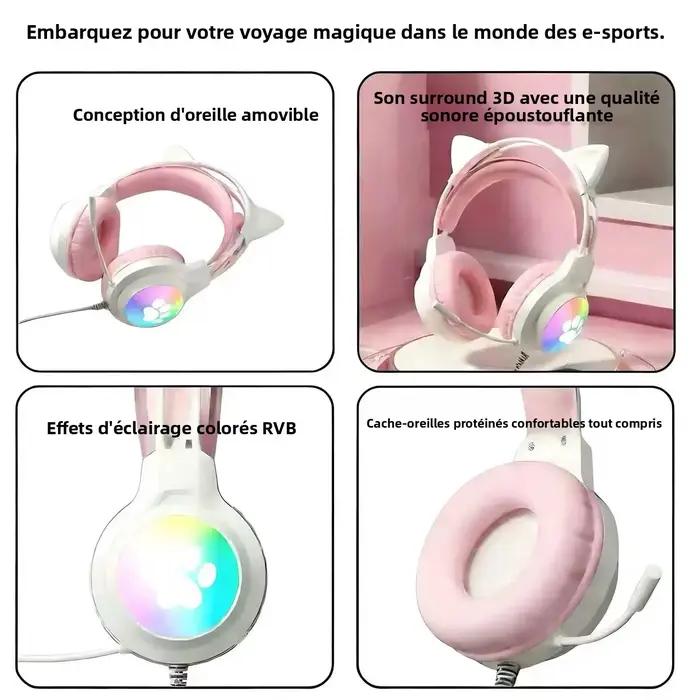 Casque de jeu SOYTO avec oreilles de chat RGB